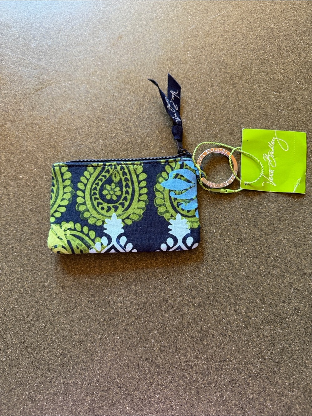 Vera Bradley Caribbean Sea Zippered Coin Purse Paisley Pouch Keyring 4.75” x 3”
